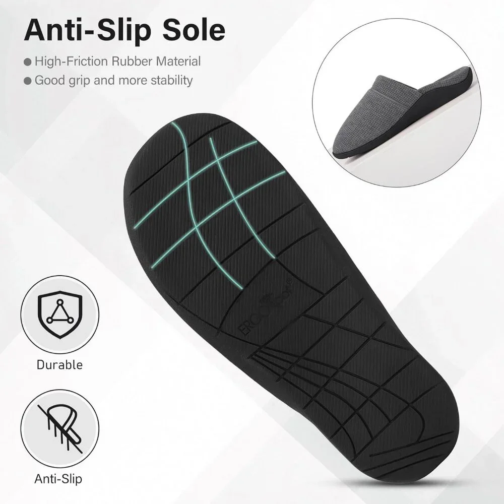 Women's Orthotic Closed Toe Non Slip Rubber Sole House Gray Slippers Shoes - Picture 5 of 6